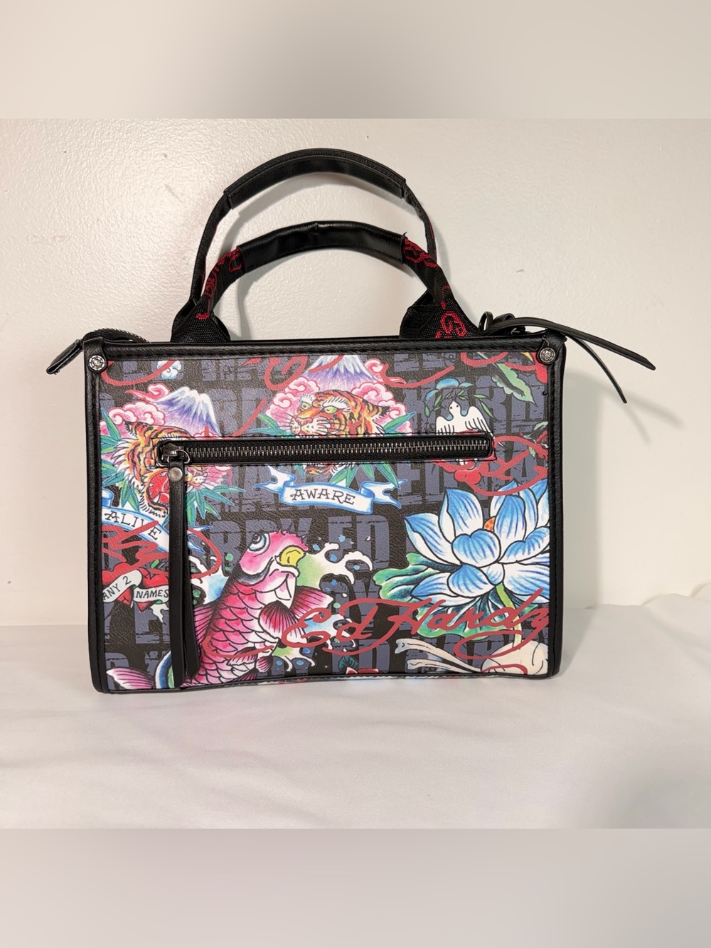 Ed Hardy Black Denim Rhinestone Crossbody Bag NWT